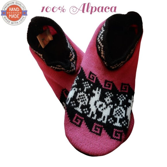 Alpaca Hand Knit Warm Bootie Slipper Socks Cushion Insole Adult Size 5-11 NWT - Picture 1 of 5